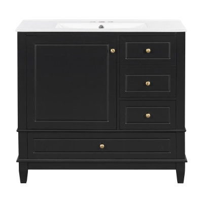 Spacious Bathroom Vanity with 3 Drawers and One-Door Cabinet, Freestanding Cabinet for Small Bathrooms, 36" L x 18.5" W x 33.5" H, Black
