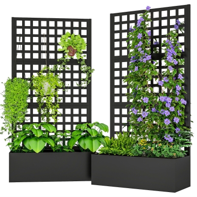 Outsunny 35"x16" Galvanized Planter Box with Trellis, Black