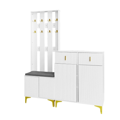 Functional Wardrobe Set with Multiple Compartments, Ideal Storage Unit for Hallways and Mudrooms, 21.5" L x 13.5" W x 68.5" H, White