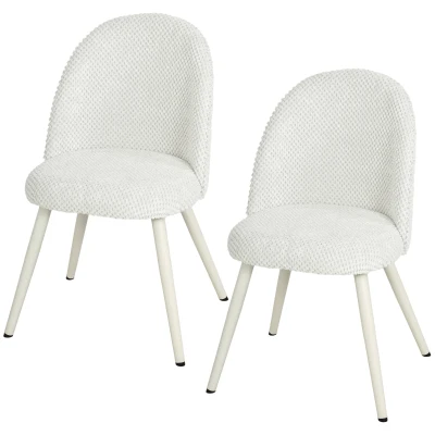 HOMCOM Dining Chairs Velvet Fabric Upholstered Kitchen Chairs Metal Legs Set of 2, Dining Room, Home, White