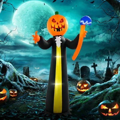 HOMCOM 10ft Inflatable Halloween Pumpkin Ghost with LED Display