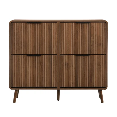 Modern Shoe Cabinet with Solid Tapered Wood Legs, Walnut Shoe Organizer with Double-Tier Storage, 41.5'' L x 9.5'' W x 36'' H, Walnut