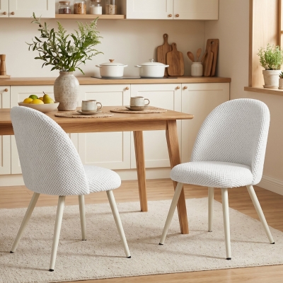 HOMCOM Dining Chairs Velvet Fabric Upholstered Kitchen Chairs Metal Legs Set of 2, Dining Room, Home, White