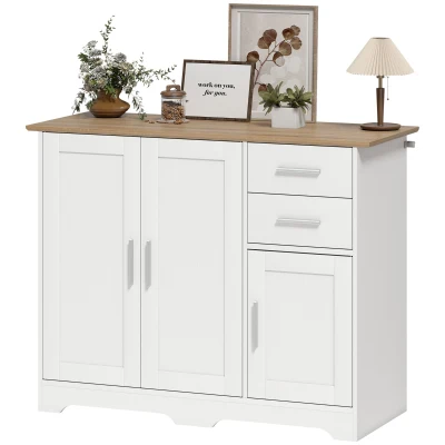 HOMCOM 40" Sideboard Buffet Cabinet, Modern Kitchen Storage Cabinet with 2 Drawers, 3 Doors & Adjustable Shelf, White