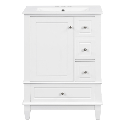 Spacious Bathroom Vanity with 3 Drawers and One-Door Cabinet, Freestanding Cabinet for Small Bathrooms, 24" L x 18.5" W x 34" H, White