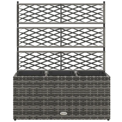 Outsunny Wicker Raised Garden Bed with Trellis, 42" Tall Outdoor Planter Box, Mixed Grey