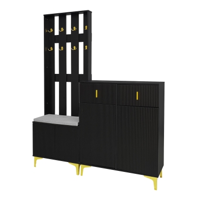 Functional Wardrobe Set with Multiple Compartments, Ideal Storage Unit for Hallways and Mudrooms, 21.5" L x 13.5" W x 68.5" H, Black