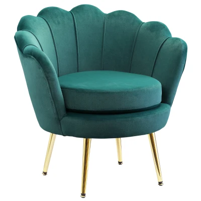 HOMCOM Modern Accent Chair, Velvet-Touch Fabric Leisure Club Chair with Gold Metal Legs for Bedroom, Dark Green
