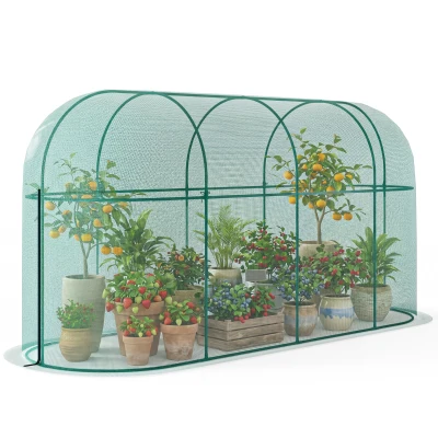 Outsunny 9.8' x 3.3' Plant Protector Tent, Crop Cage with Zipped Door and Ground Stakes for Garden, Yard, Lawn