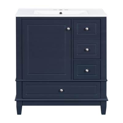 Stylish Bathroom Vanity with Easy-Clean Ceramic Sink and 3 Pre-Drilled Holes, Ideal Cabinet for Modern Bathrooms, 30" L x 18.5" W x 33.5" H, Blue