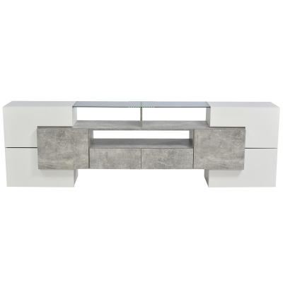 Spacious TV Stand with 6 Doors and 2 Drawers, Stylish Lowboard for Living Rooms, 78.5" L x 13.5" W x 23.5" H, White+Gray
