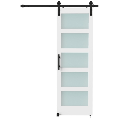 HOMCOM Sliding Door, 28" x 84" Sliding Barn Door with Hardware Kit Included & Handle, PVC Surface, White