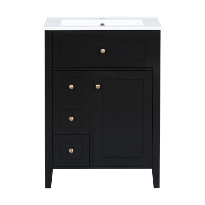 Double Bathroom Vanities with Tip-Out Top Drawer and 3 Pull-Out Drawers, Stylish Cabinets with Freestanding Design, 48" L x 18.5" W x 34" H, Black