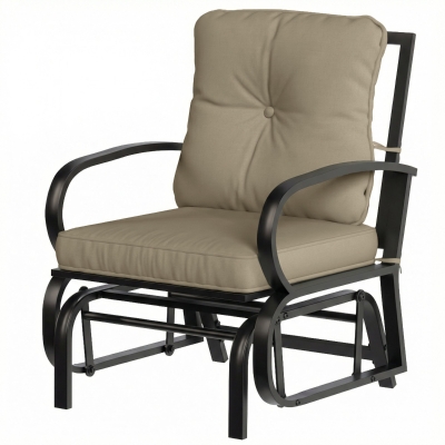 Outsunny Patio Glider Chair with Cushions, Steel Frame, Beige