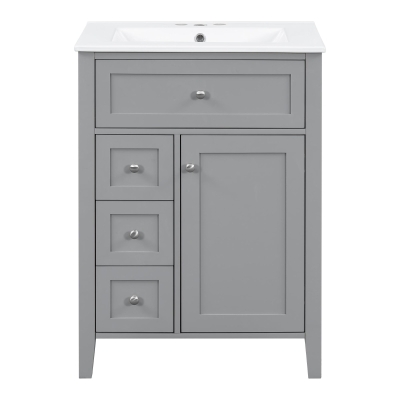 Sleek Bathroom Vanity with Tip-Out Top Drawer and 3 Pull-Out Drawers, Stylish Cabinet with Freestanding Design, 24" L x 18.5" W x 34" H, Gray