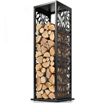 Outsunny 15" Firewood Rack Steel Holder with Hooks, Black