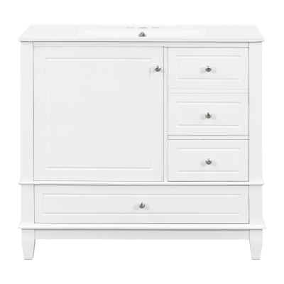 Spacious Bathroom Vanity with 3 Drawers and One-Door Cabinet, Freestanding Cabinet for Small Bathrooms, 36" L x 18.5" W x 33.5" H, White