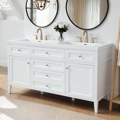 Modern Bathroom Vanity Cabinet with Soft-Close Hinges, Soft Close Storage Vanity with Adjustable Shelves, 59'' L x 19.5'' W x 34'' H, White