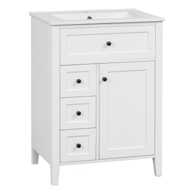 Double Bathroom Vanities with Tip-Out Top Drawer and 3 Pull-Out Drawers, Stylish Cabinets with Freestanding Design, 48" L x 18.5" W x 34" H, White