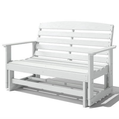 Outsunny Patio Glider Bench, HDPE Double Rocking Chair, White