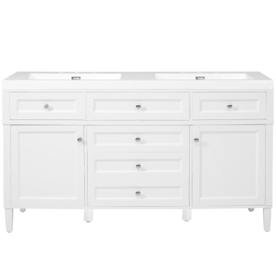 Modern Bathroom Vanity Cabinet with Soft-Close Hinges, Soft Close Storage Vanity with Adjustable Shelves, 59'' L x 19.5'' W x 34'' H, White