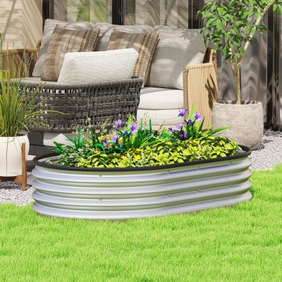Outsunny 4.9' x 3' x 1' Large Outdoor Planter Box, Galvanized Raised Garden Bed with Metal Plant Stake,  Silver