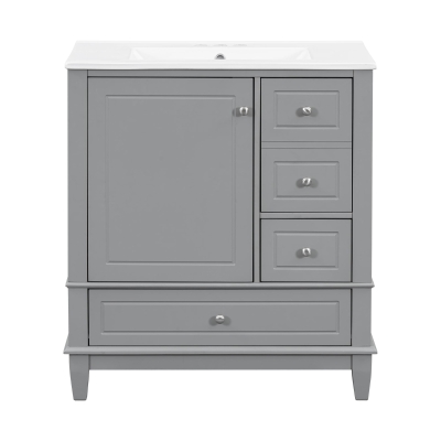 Stylish Bathroom Vanity with Easy-Clean Ceramic Sink and 3 Pre-Drilled Holes, Ideal Cabinet for Modern Bathrooms, 30" L x 18.5" W x 33.5" H, Gray