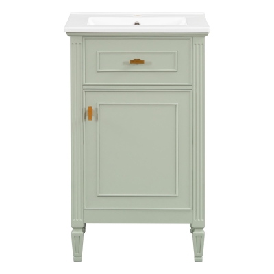Functional Bathroom Vanity with Ceramic Sink and Tip-Out Top Drawer, Perfect Cabinet for Compact Bathrooms, 20" L x 18.5" W x 33.5" H, Green