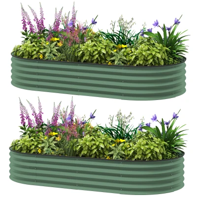 Outsunny 6' x 3' x 1' Large Outdoor Planter Box, Galvanized Raised Garden Bed with Metal Plant Stake, Light Green