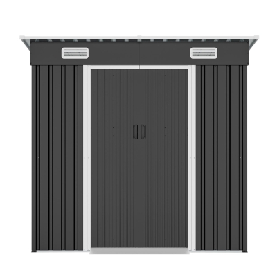 6x4ft Metal Shed with Ventilation Grilles and Sturdy Threshold, Galvanized Steel Outdoor Storage with Sliding Double Doors,77'' L x 48'' W x 71'' H, Black