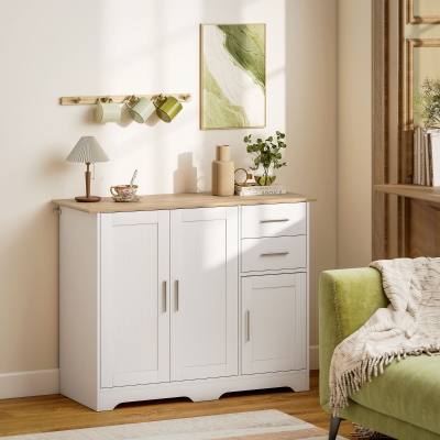 HOMCOM 40" Sideboard Buffet Cabinet, Modern Kitchen Storage Cabinet with 2 Drawers, 3 Doors & Adjustable Shelf, White