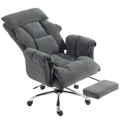 HOMCOM Desk Chair, Computer Office Chair with Footrest, Adjustable Backrest and Headrest, Dark Grey