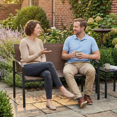 Outsunny Outdoor Garden Bench, 44 in Metal Patio Garden Park Bench with Breathable Mesh Fabric, 528 lb Load Capacity, Dark Brown