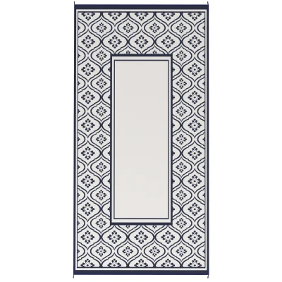 Outsunny 9' x 18' Outdoor RV Rug, Reversible Patio Floor Mat with Carry Bag, Gourd Border, Blue and White