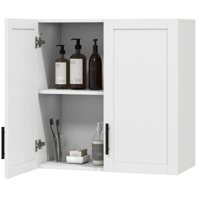 HOMCOM Simple Medicine Cabinet Wall Mounted, Bathroom Wall Cabinet with 2 Doors and Adjustable Shelf Storage, White