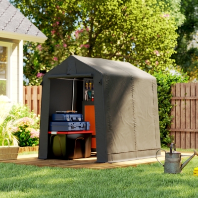 Outsunny 7.5' x 6.2' Portable Shed, Waterproof Bike Tent with Roll-up Zipper Door, Vent and Galvanised Metal Frame, Dark Grey