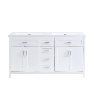 Double Sink Bathroom Vanity with Integrated Resin Sinks, 4-Drawer Storage Vanity for Modern Bathrooms, 59'' L x 19.5'' W x 33.5'' H, White