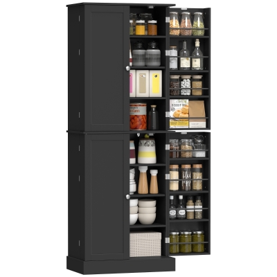 HOMCOM 65" Kitchen Pantry Cabinet with 4 Doors, 16 Shelves, Black