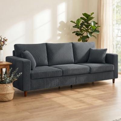 HOMCOM 3 Seater Sofa with Wide Seat, Corduroy Couch with Deep Seat, Spring Cushion, Dark Grey