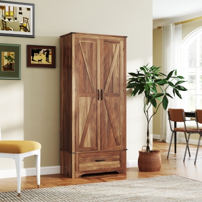HOMCOM 72" Farmhouse Pantry Cabinet with Adjustable Shelves, Kitchen Pantry Cabinet with 2 Doors, Brown