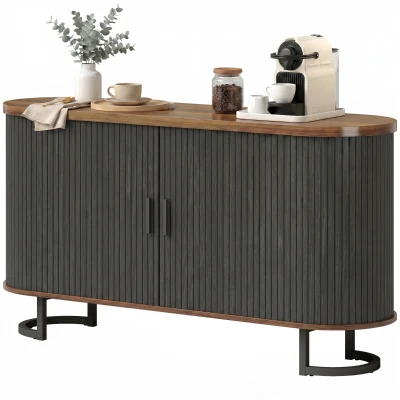 HOMCOM Fluted Sideboard Buffet Cabinet, 55" Modern Coffee Bar Cabinet with Sliding Doors and Adjustable Shelves, Black