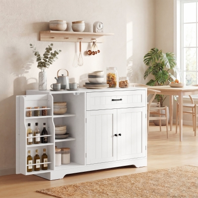 HOMCOM 44" Modern Kitchen Storage Cabinet with Drawer, Adjustable Shelves, Small Kitchen Pantry with Door Racks, White