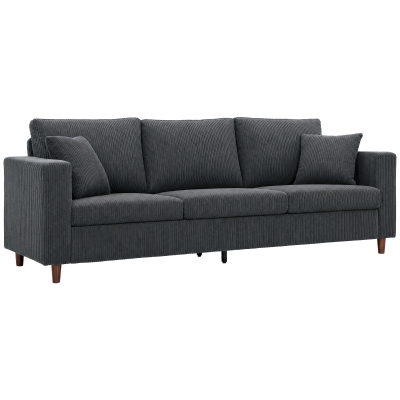 HOMCOM 3 Seater Sofa with Wide Seat, Corduroy Couch with Deep Seat, Spring Cushion, Dark Grey