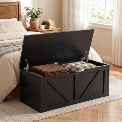 HOMCOM 39.4 Inches Storage Chest, Storage Trunk with 2 Safety Hinges for Living Room, White Wood Grain