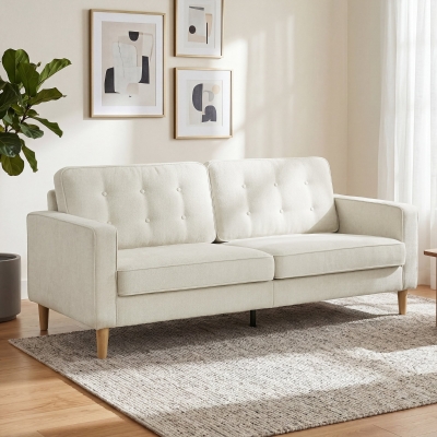 HOMCOM 3 Seater Sofa Upholstered with Padded Cushion Modern Button Tufted Couch with Wood Legs, Cream White