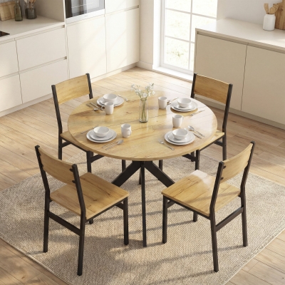 HOMCOM 39" Dining Table, Contemporary Round Kitchen Table with Steel Legs, Brown Wood Grain