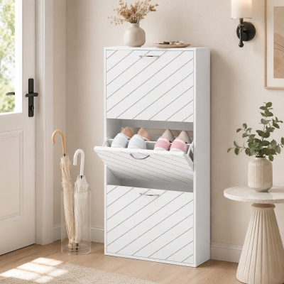 HOMCOM Shoe Storage Cabinet with 3 Flip Drawers, Narrow and Slim, 9-12 Pair of Shoes Organizer for Hallway, Entryway, White
