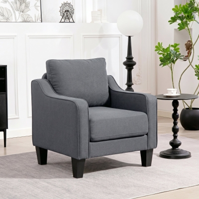HOMCOM Armchair, Modern Accent Chair with Pocket Spring, Linen Upholstered, Thick Padded, Charcoal Grey