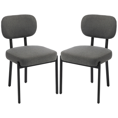 HOMCOM Upholstered Linen Fabric Kitchen Chairs, Modern Dining Chairs Set of 2 with Metal Legs, Grey