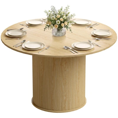 HOMCOM Round Dining Table for 4-6, 47 Inch Kitchen Table with Fluted Pedestal Base, for Kitchen Living Room Dining Room, Natural